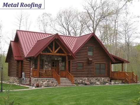 log house with white metal roof|rustic metal houses exterior.